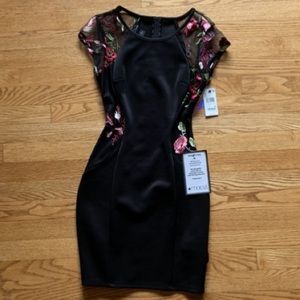 Black mini dress with mesh floral